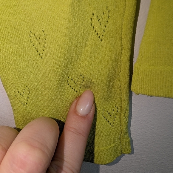 Zara Womens Top Medium Green Knit Long Sleeve Heart Pointelle‎ Pullover - Picture 4 of 7